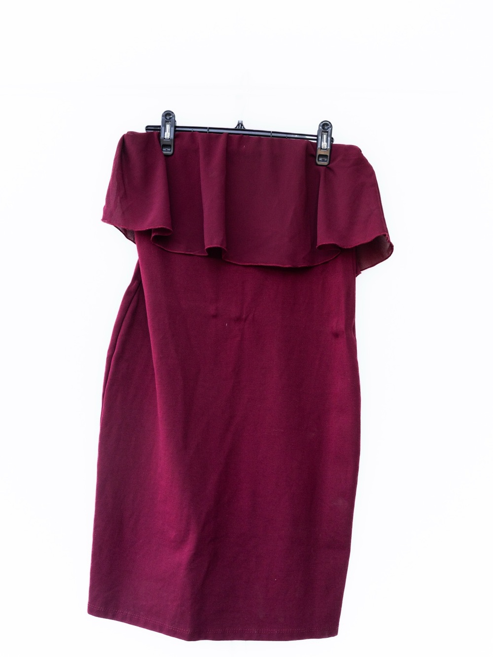 Strapless Off-Shoulder Sheath Dress in Burgundy